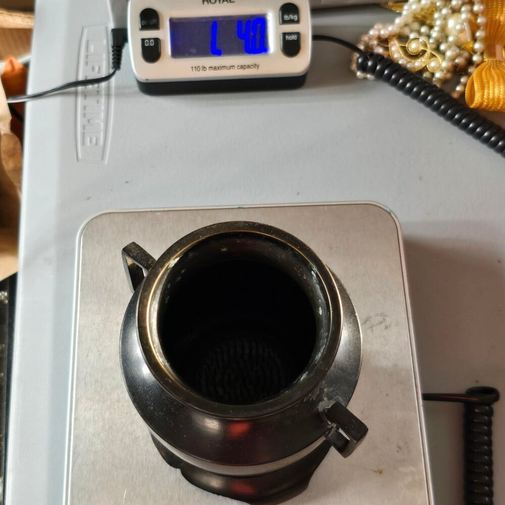 VTG Japanese Bronze Utsubata Ikebana Vase 5.5" Marked Japan Kenzan Insert - Picture 14 of 14